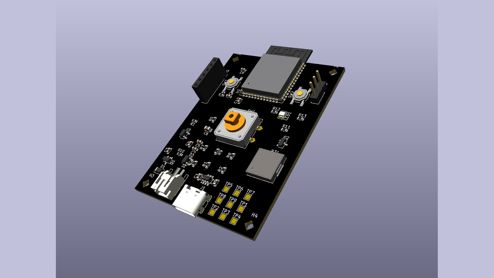 Open Telegraph board, a 40 by 40 mm ESP32-S3 Morse key, 3D render